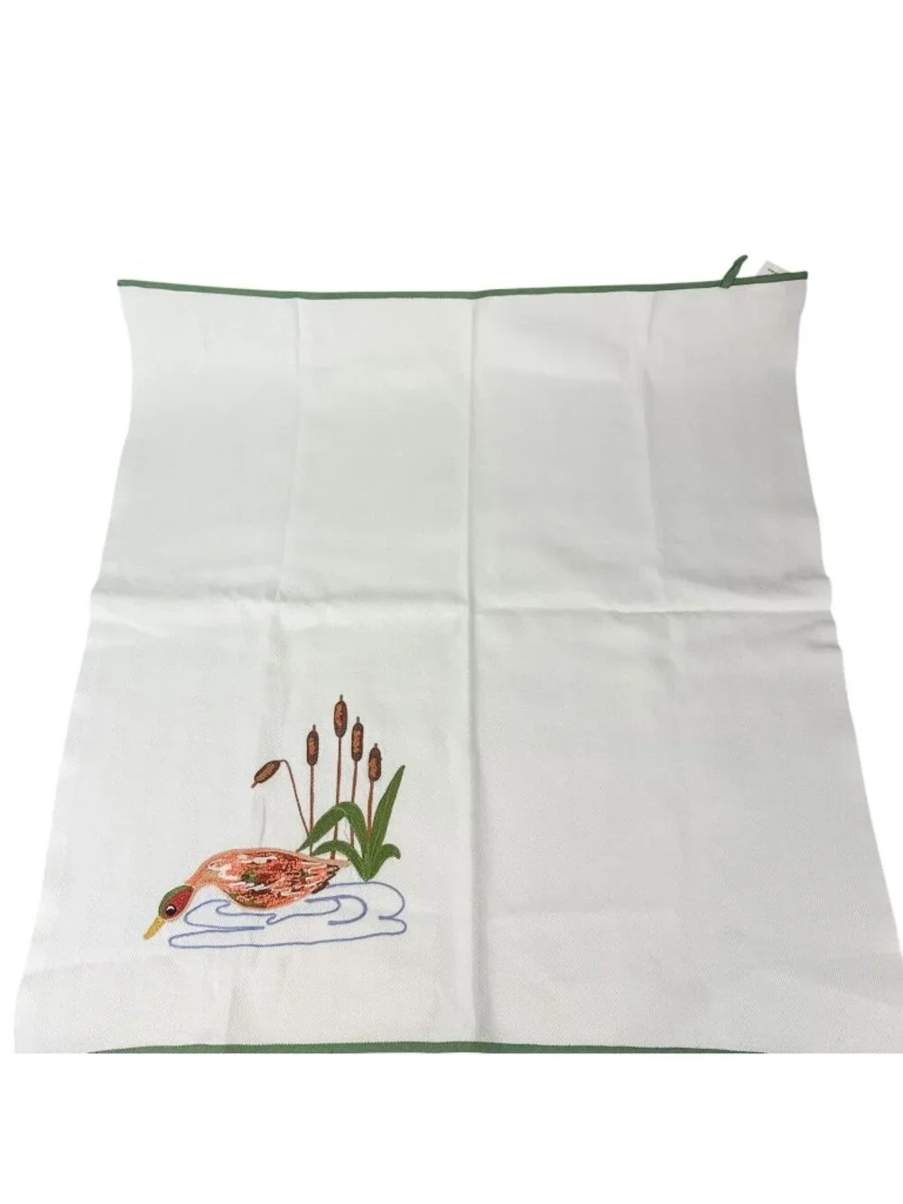 La Cucina Italy Cotton Embroidered Duck Cattails Cotton White Tea Kitchen Towel
